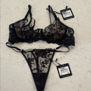 Honey Birdette Sheer Black Lace Bra Set